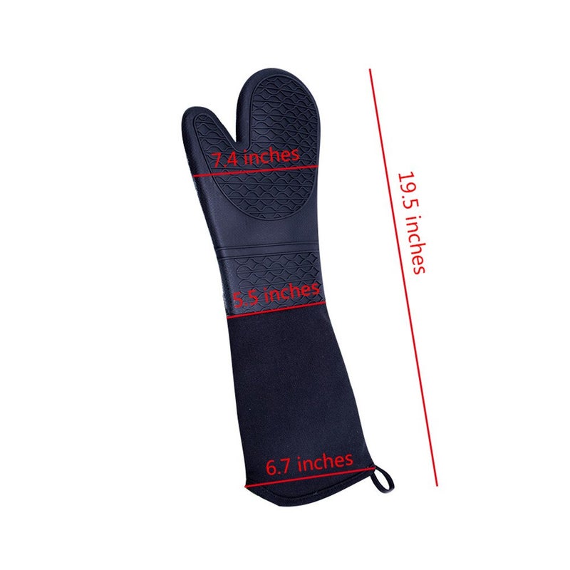 DoMii Extra Long Silicone Oven Mitts Heavy Duty Commercial Grade Oven Mitts Heat Resistant BBQ Gloves with Quilted Cotton Lining 2 Pack - Image 2